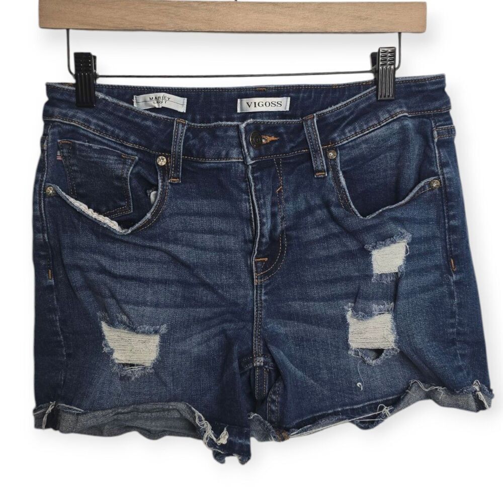 Vigoss Size 28 Marley Mid Rise Distressed Shorts Denim Jean Jorts Cutoff